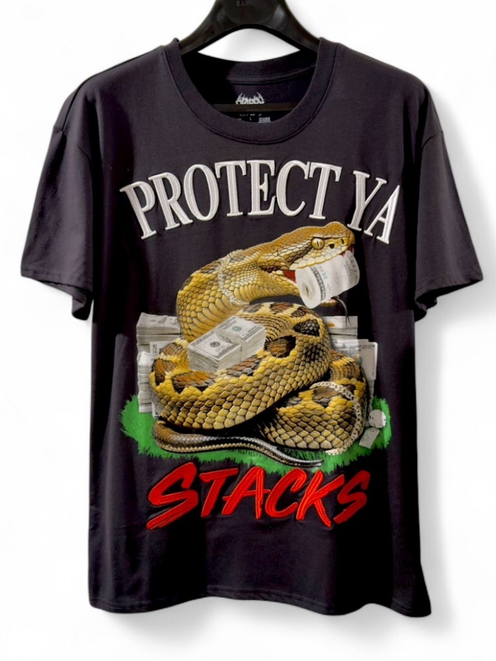 Streetwear ‘Protect Ya Stacks’ Embroidered & Graphic T-Shirt Size Men’s M (NWT)